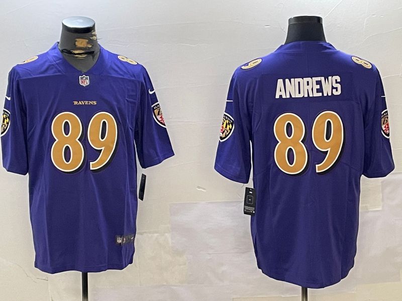 Men Baltimore Ravens #89 Andrews Purple Second generation 2024 Nike Limited NFL Jersey style 3